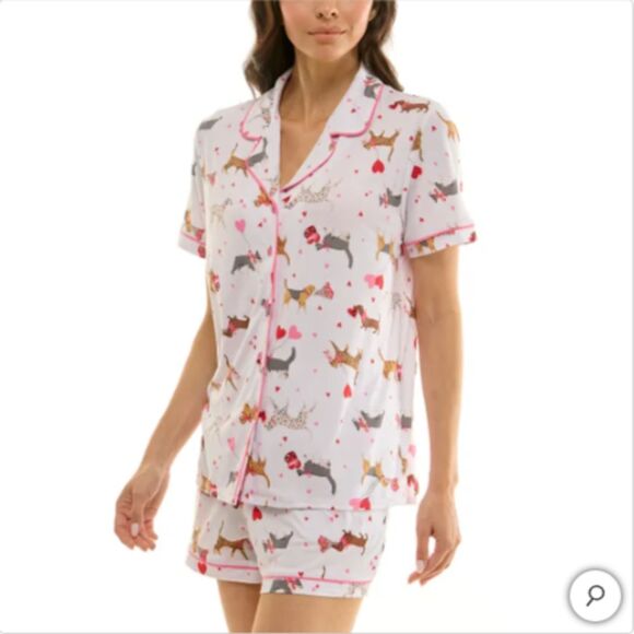 Jaclyn Womens Valentines Day Pajama Set 3-Piece Notch Collar PJ Sleepwear Hearts - Picture 4 of 6